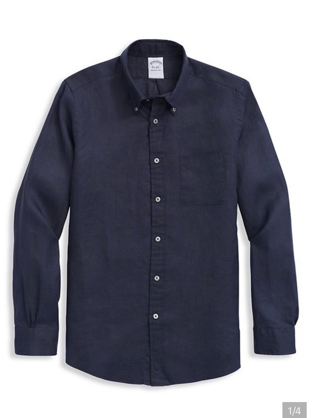 Brooks Brothers 100% Irish Linen Navy Button-Down Shirt